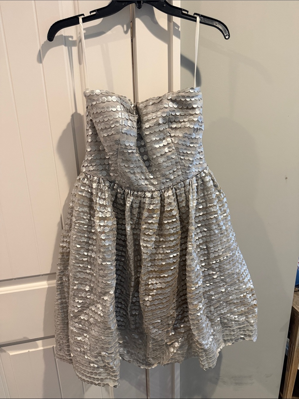Minuet Petite Silver Sequin Strapless Party Dress